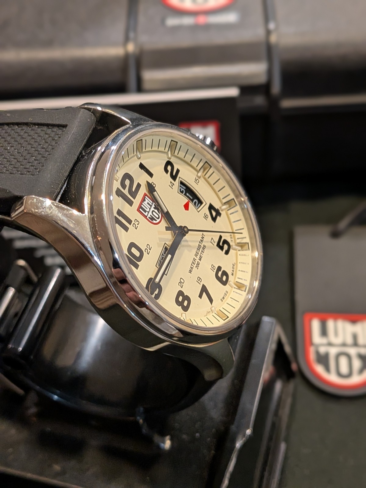 LUMINOX ATACAMA FIELD XL.1827 Day/Date Beige Dial Leather Strap Quartz Stainless