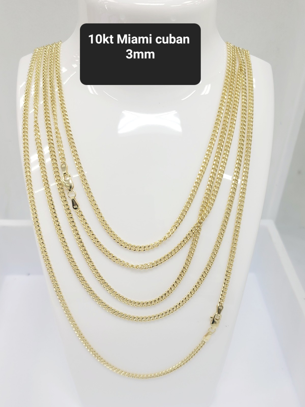 10KT Miami Cuban Necklace 3mm, Lobster Lock, Real Gold High Polished, Brand New