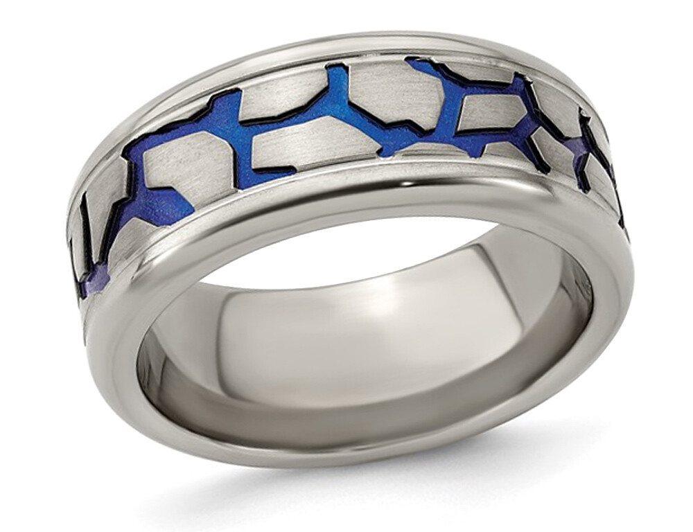 Titanium Blue Adonized Double Grove 9m Band Ring