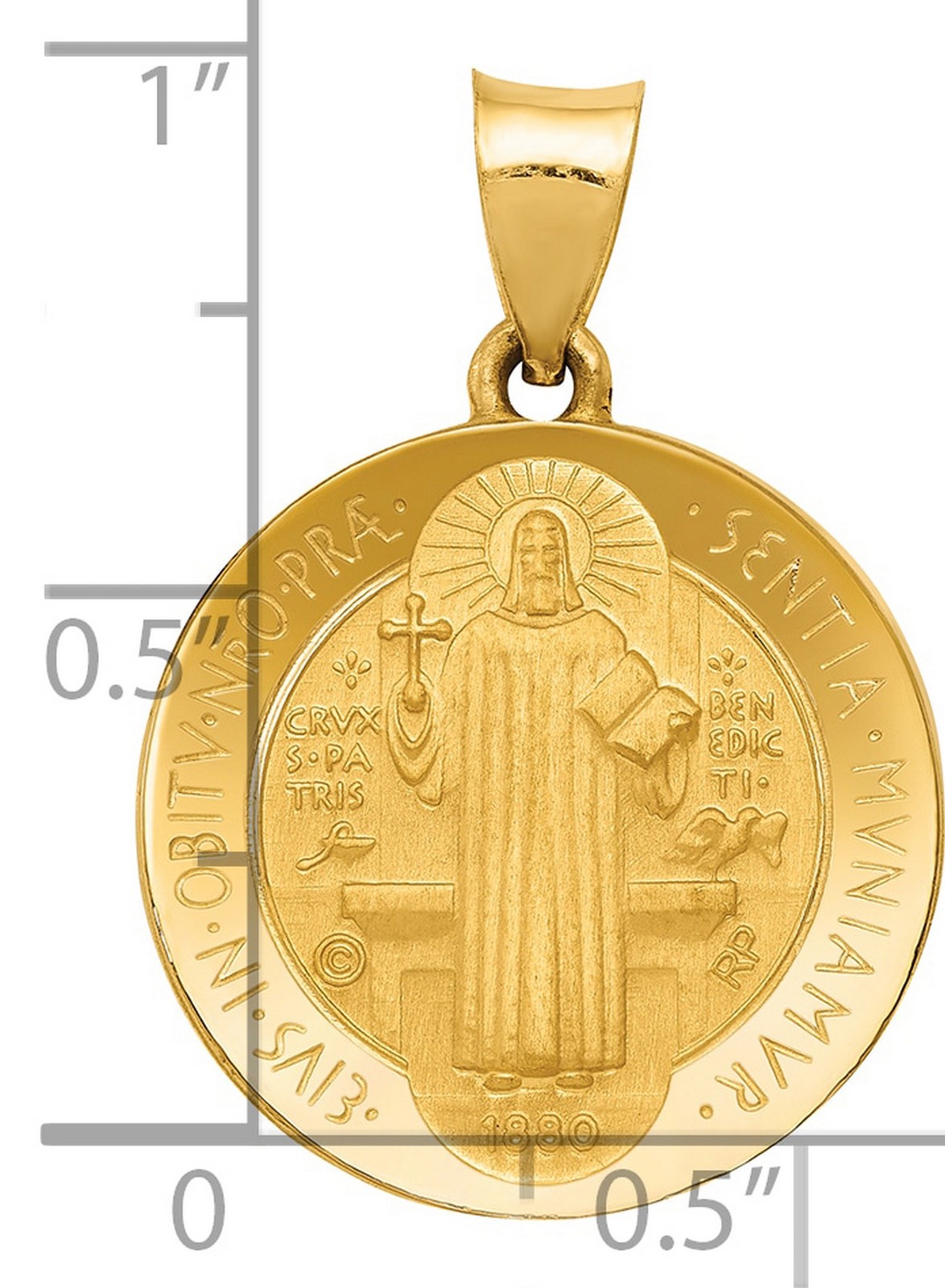 14k Yellow Gold St Benedict Medal Pendant Catholic Christian Protection Charm