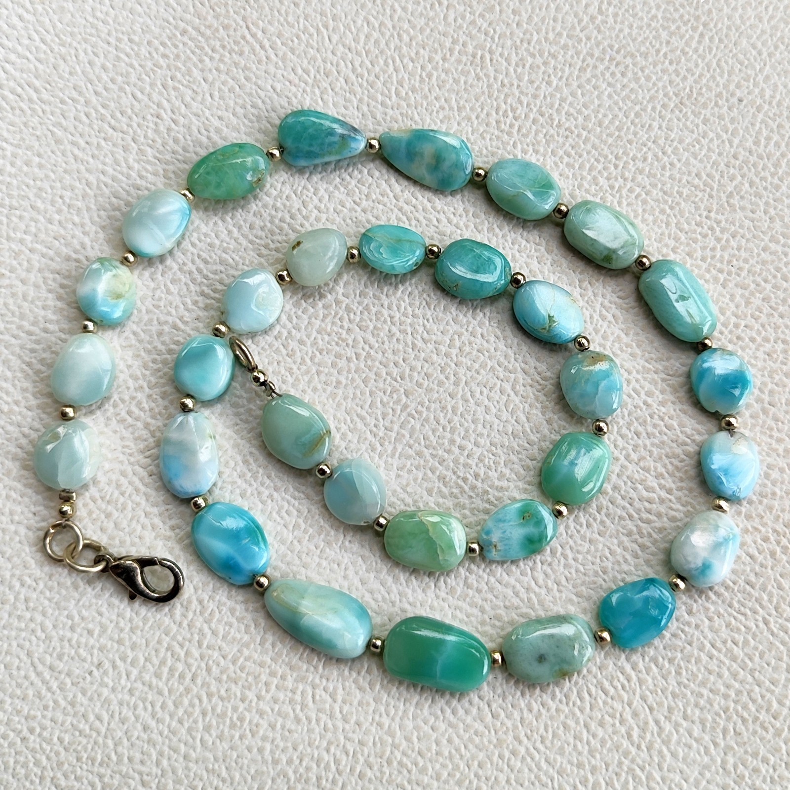 Natural Larimar Nugget Beads Necklace 9-13mm Smooth Dominican Gemstone 15.5″