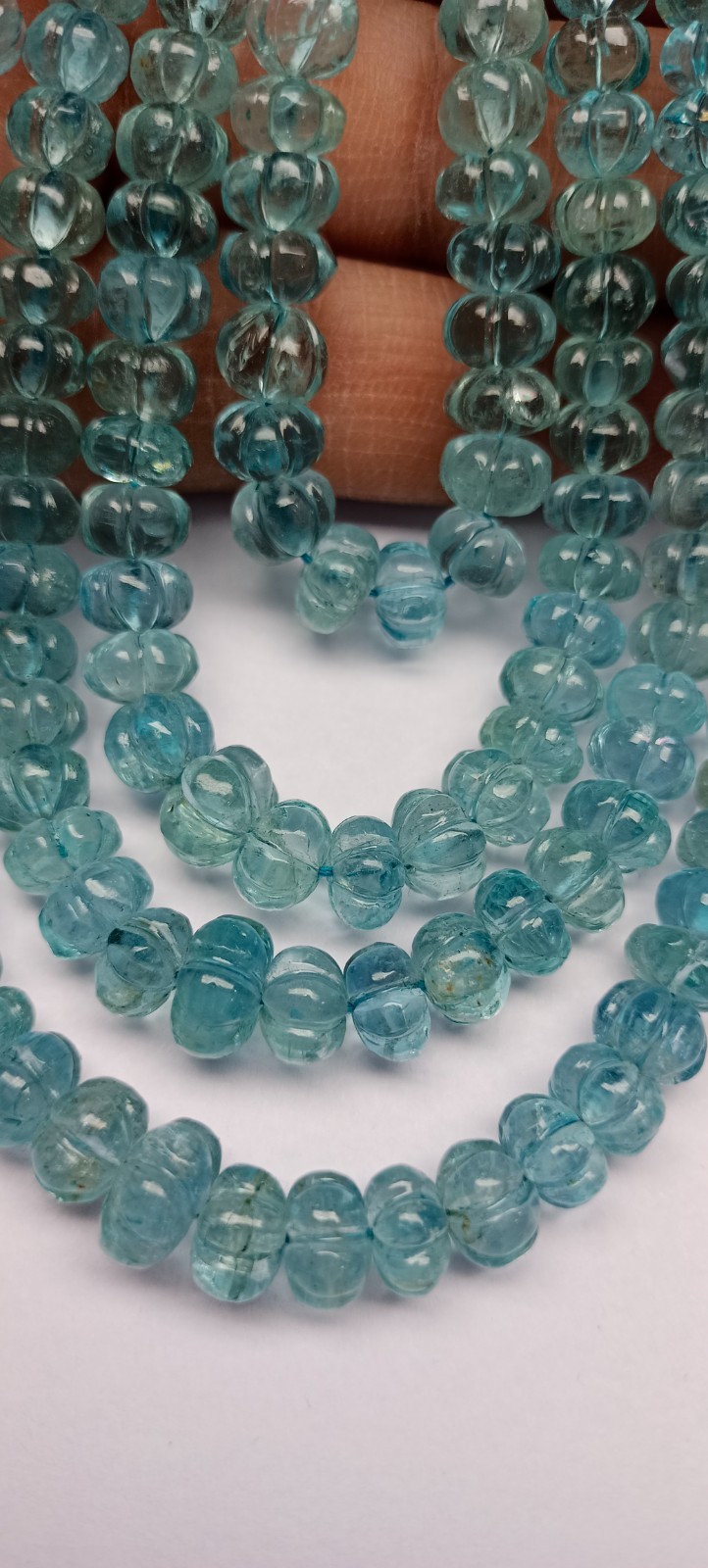 Aquamarine Natural Gemstone Carved Muskmelon Pumpkin Beads 4.5-8mm For Jewelry