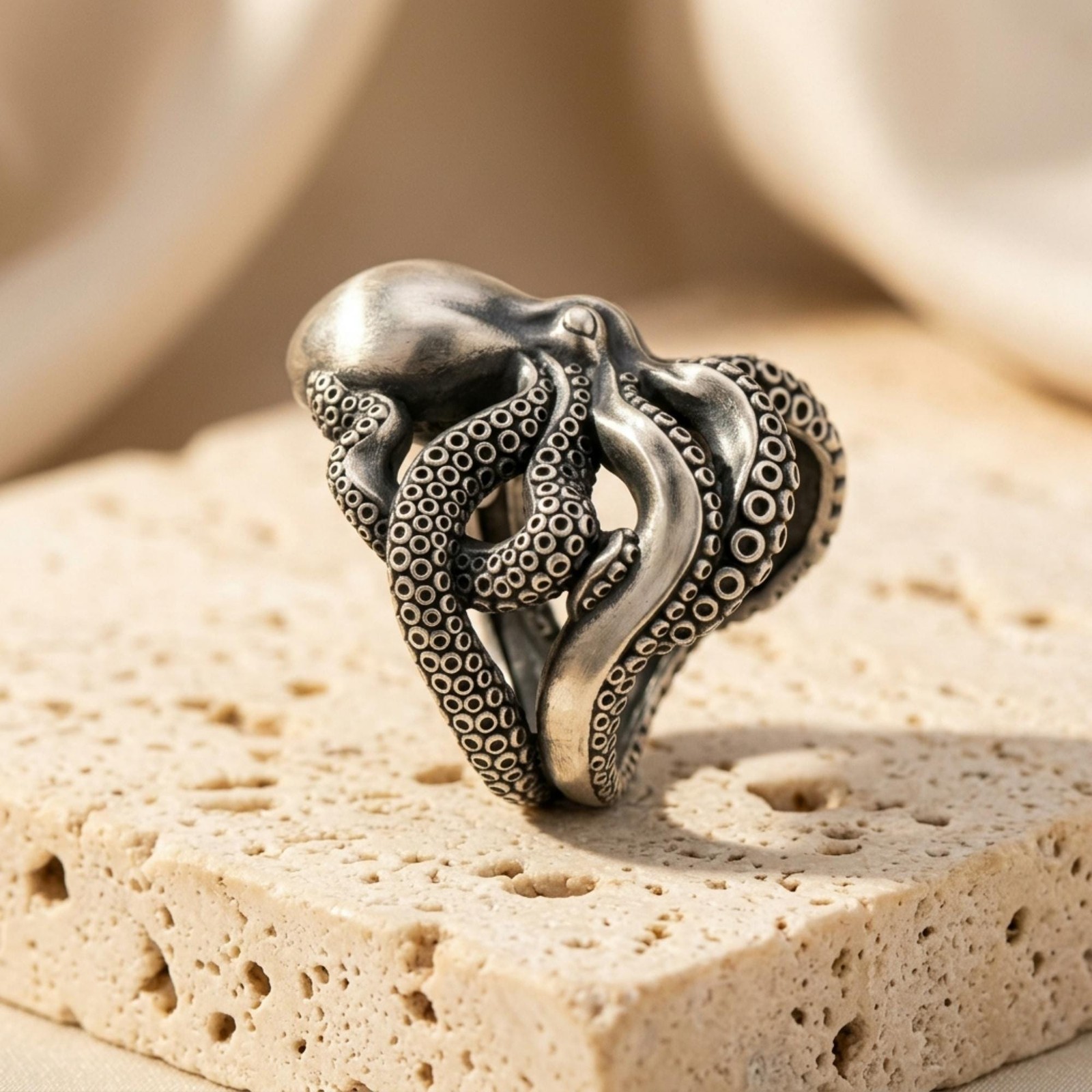 Kraken Octopus Ring 925 Sterling Silver Oxidized Tentacle Band Unisex