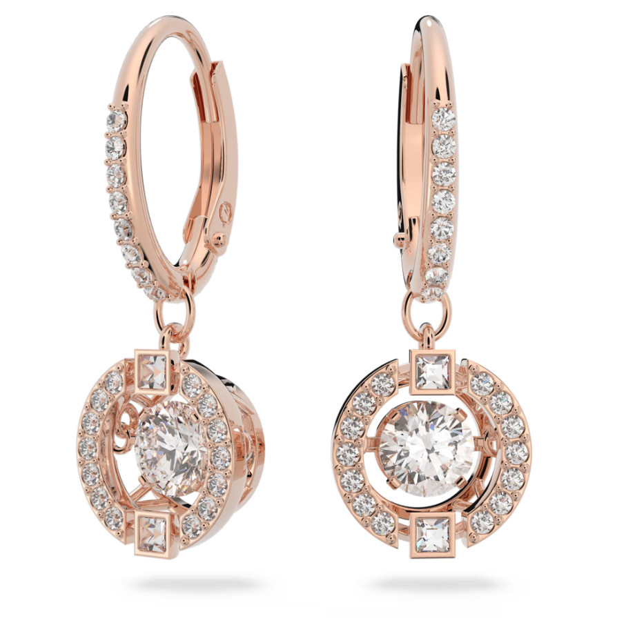 Swarovski Una drop earrings Round cut, White, 18K rose Gold Plated 5504753