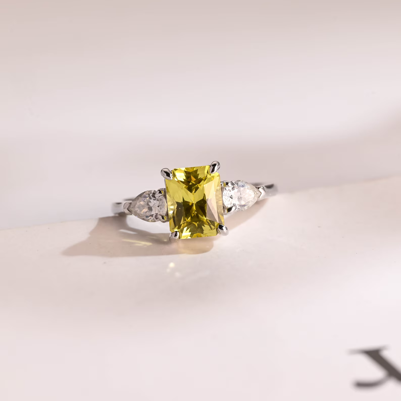 2.50 Ct Emerald Cut Yellow Sapphire Diamond Wedding Ring 14K Solid White Gold 5