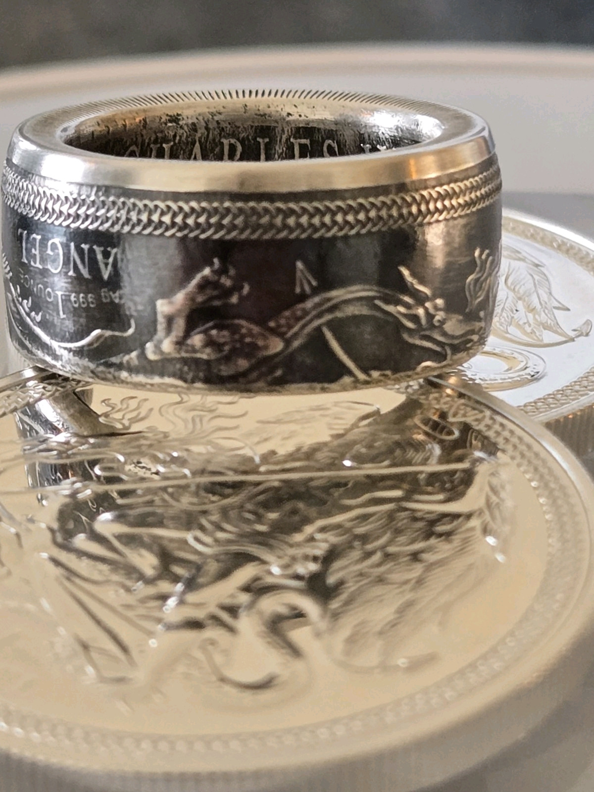 Isle Of Man Angel .999 Silver Coin Ring Angel Michael Slay Evil U Pick Sz 9-13