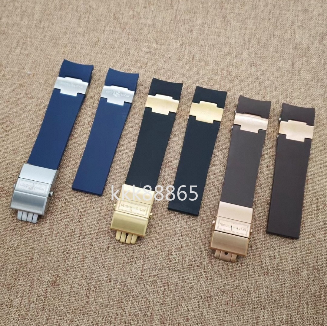 22mm Rubber Watch Band Strap Fits Ulysse Nardin Maxi Marine / Diver Black Blue