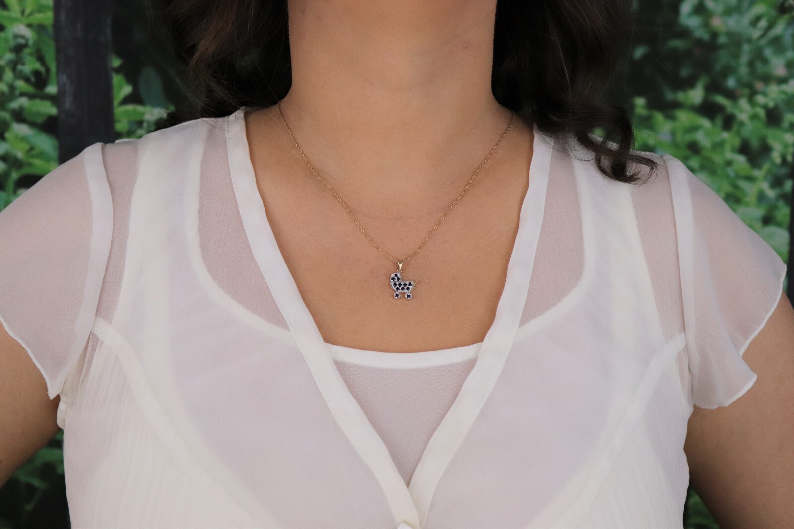 Pendant Only 14k Yellow Gold Natural Sapphire Baby Carriage September Birthstone