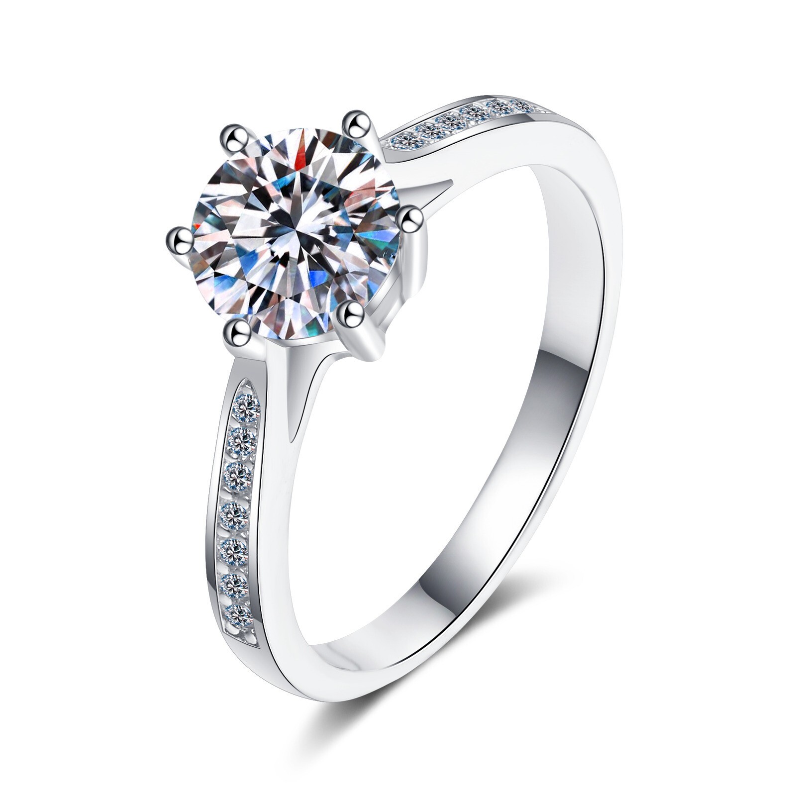 1Ct-2Ct D Color Moissanite Solitaire Wedding Promise Ring 925 Sterling Silver