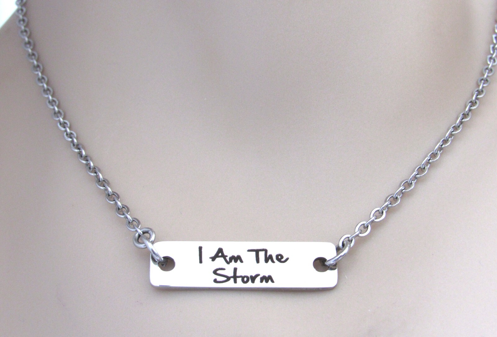I Am The Storm Elegant Bar Necklace, Inspirational Strength Bravery Jewelry Gift