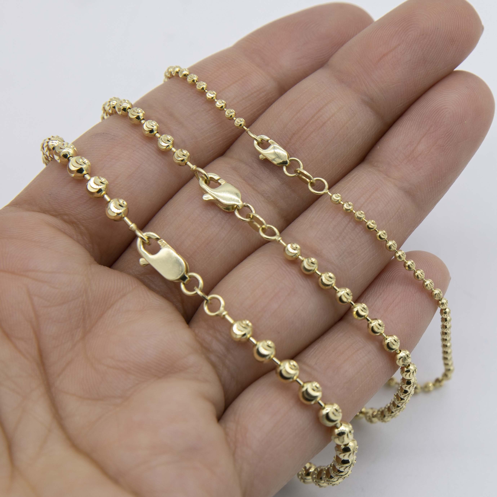 Dog Tag Moon Cut Bead Ball Bracelet Solid 10K Real Yellow Gold All Sizes