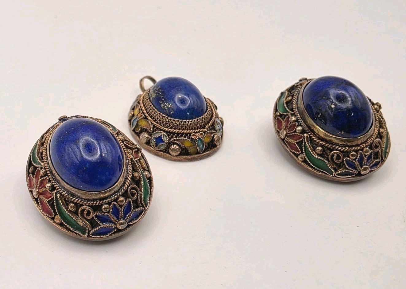 Vintage Chinese Export Married Lapis W/Multicolor Floral Enamel Set – READ