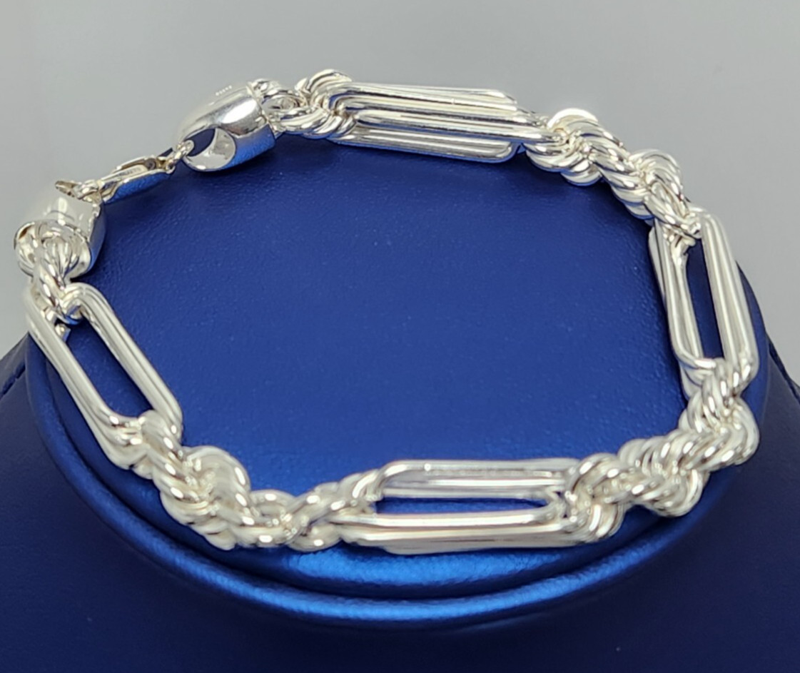 8″ Sterling 925 Silver 9mm Diamond Cut Figarope Chain Bracelet 36.2g