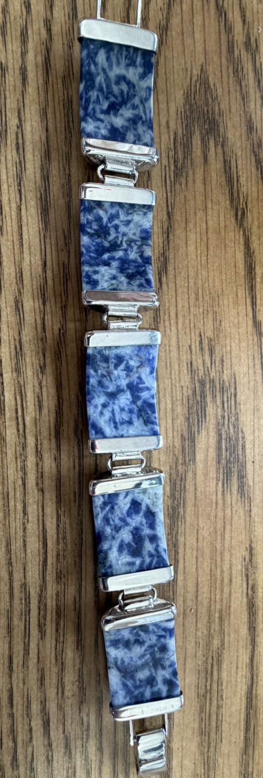 Vtg 925 Sterling Silver Faceted Sodalite Link Panel Bracelet – LOVELY!