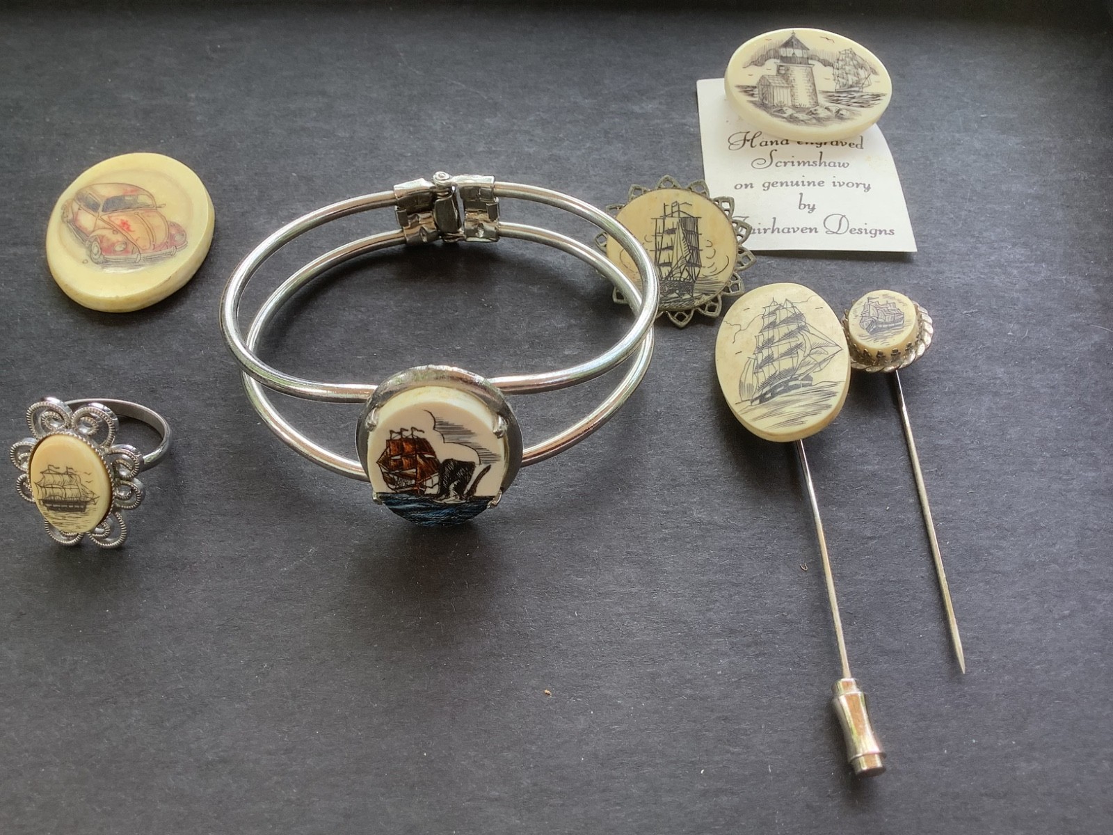 Scrimshaw Jewlery -7 Pieces Total
