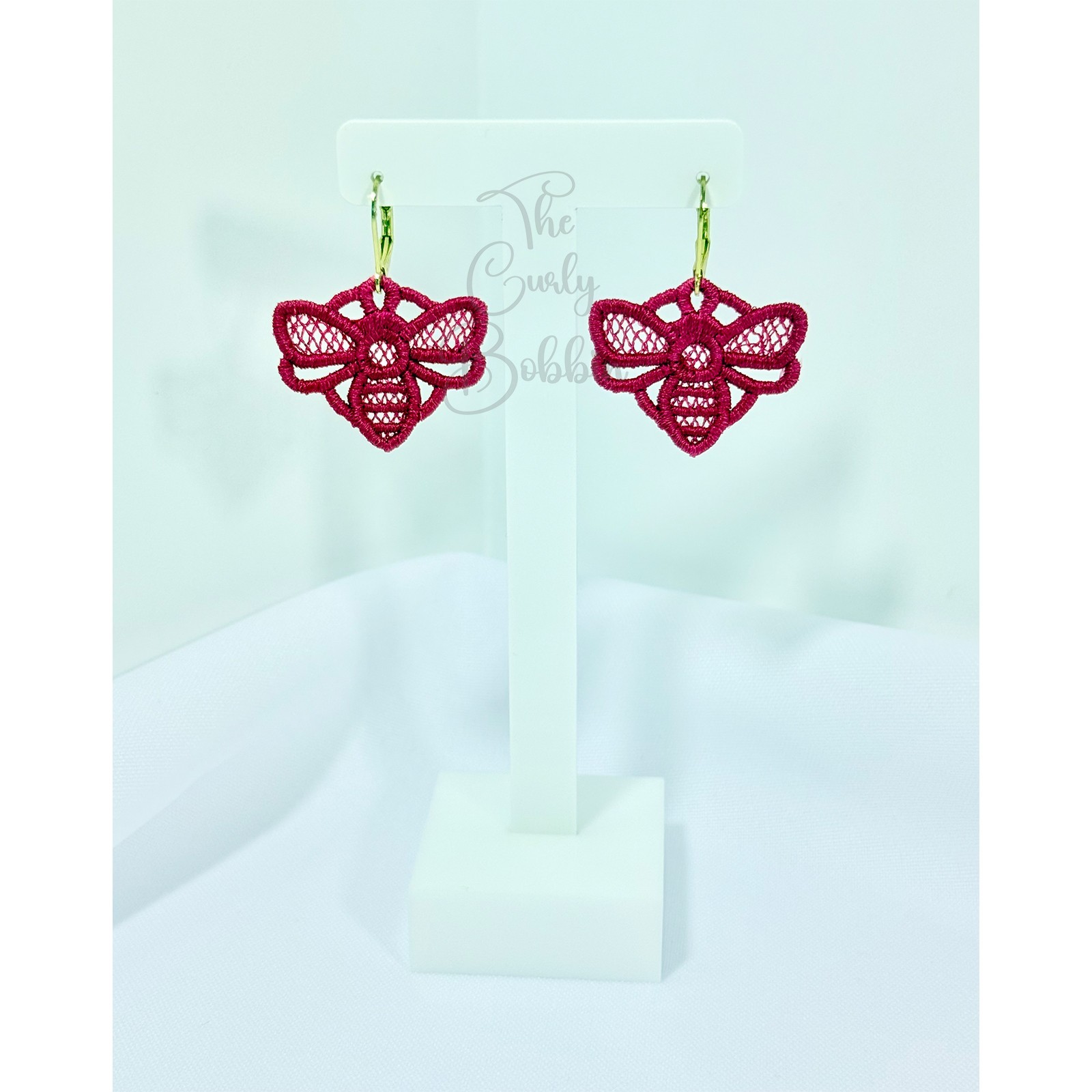 Embroidered Lace Bumblebee Leverback Earrings and Charm Bundle Birthday Gift