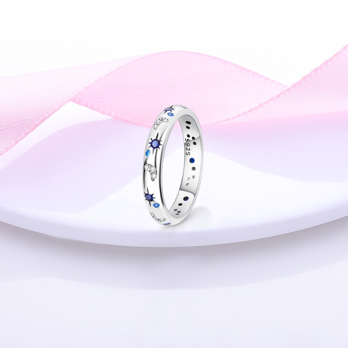 LAZA 925 Sterling Silver Brilliant Night Sky Finger Ring Blue CZ Women Jewelry