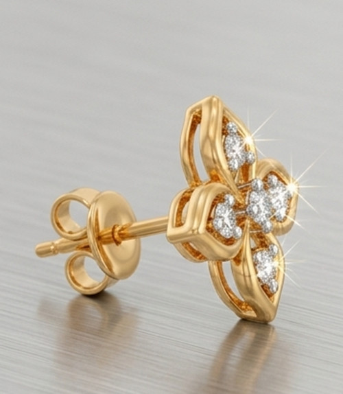 Simulated Diamond Quatrefoil Flower Cluster Stud Earrings 14K Yellow Gold Plated