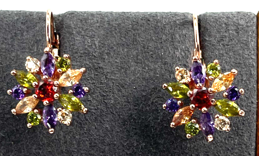 Earrings Rose Gold Tone Multi-Color Marquise & Round Cut Crystals