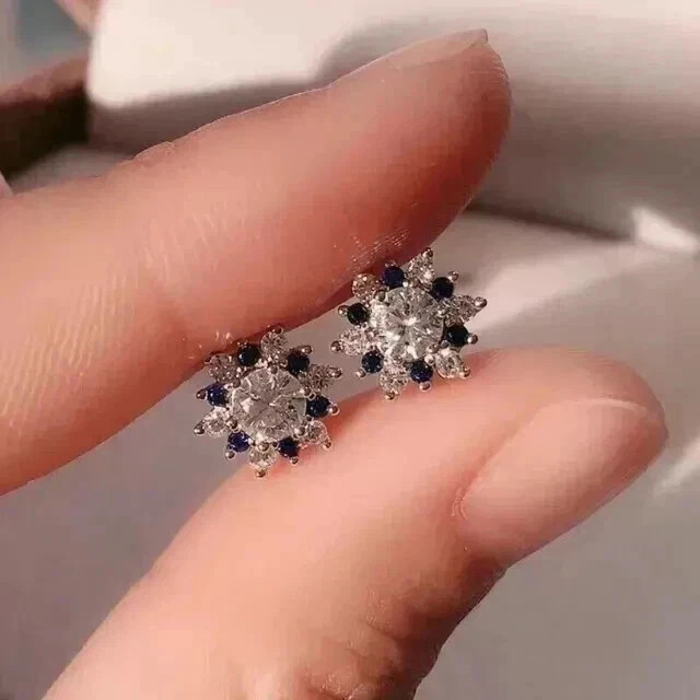 2Ct Round Lab Created Blue Sapphire Stud Earrings Womens 14K White Gold Plated
