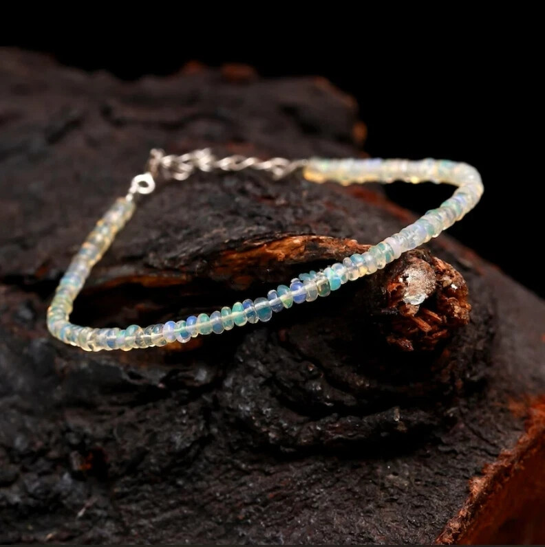 Dainty Natural Fire Opal 3mm Tiny Beads Healing Reiki Minimalist Women Bracelet
