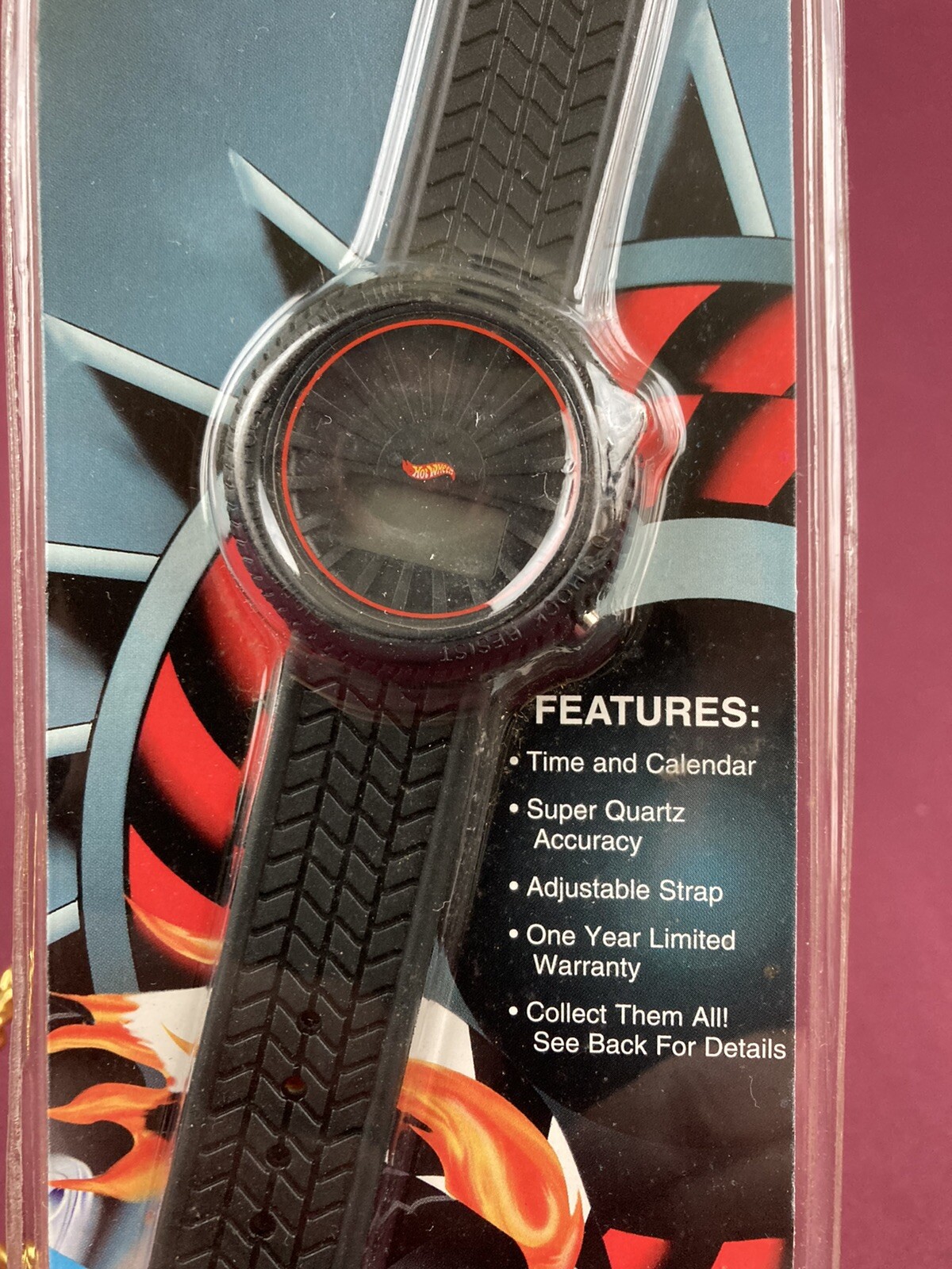 Vintage Hot Wheels Race Hard Digital Wrist Watch Wide Tire Tread Style Band NIB