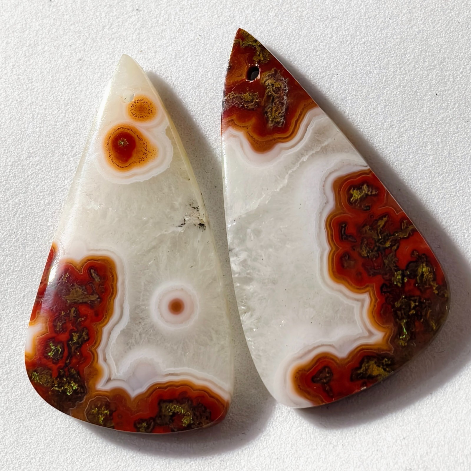 53 Cts Natural Seam Agate Drilled Match Pair Cabochon Gemstone 37.4 X 20.2 MM