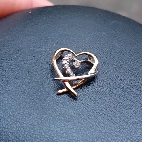 9ct Yellow and White Gold Cubic Zirconia Double Interlocking Heart Pendant