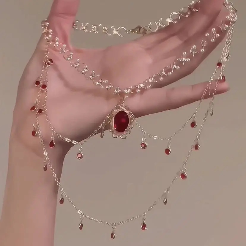 Multi-layer Copper Alloy Simulation Crystal Necklace Women Hanfu Collarbone Girl