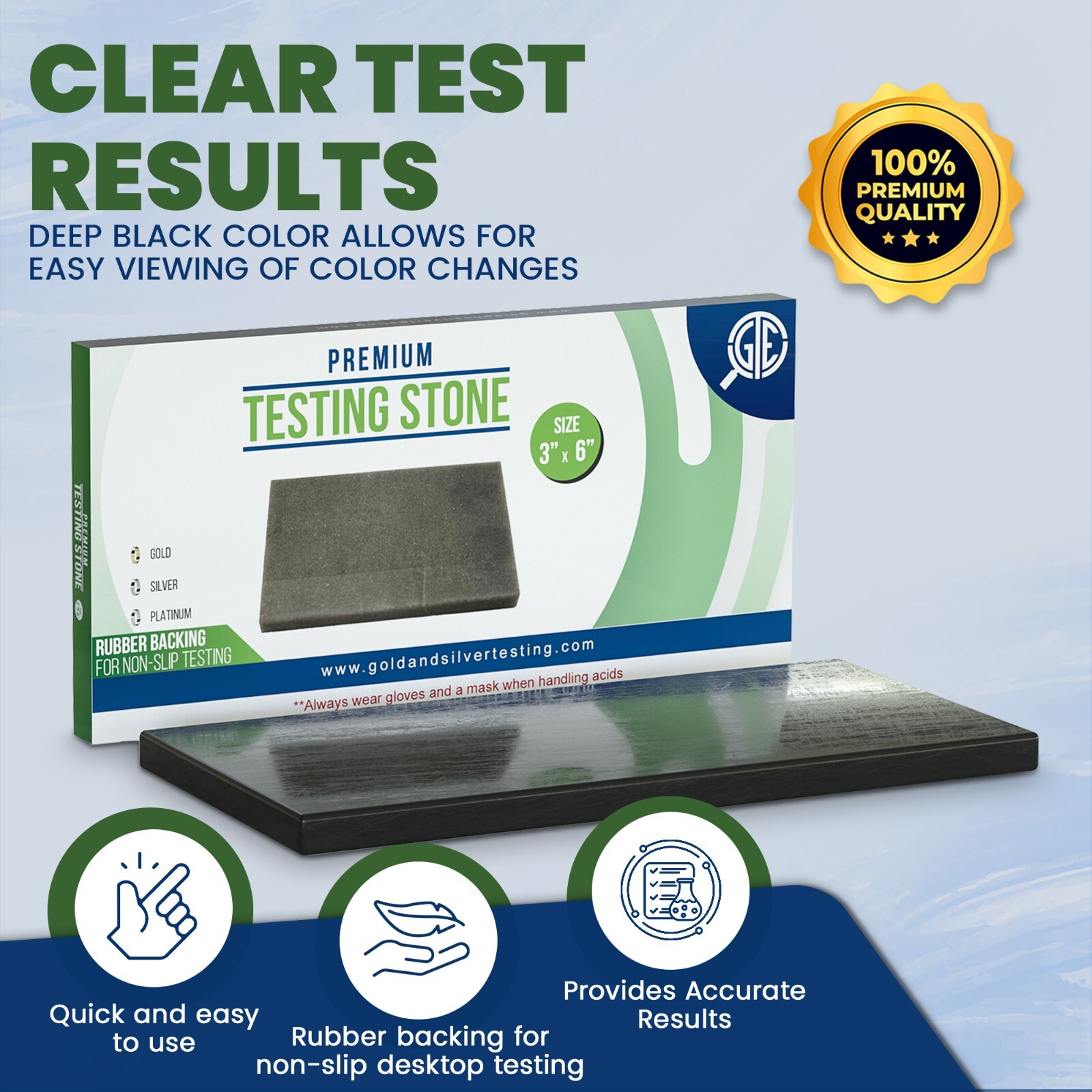 GTE 6”x3” Scratch Stone Gold Silver Test Kit 10K 14K 18K 22K 24K Platinum Acid