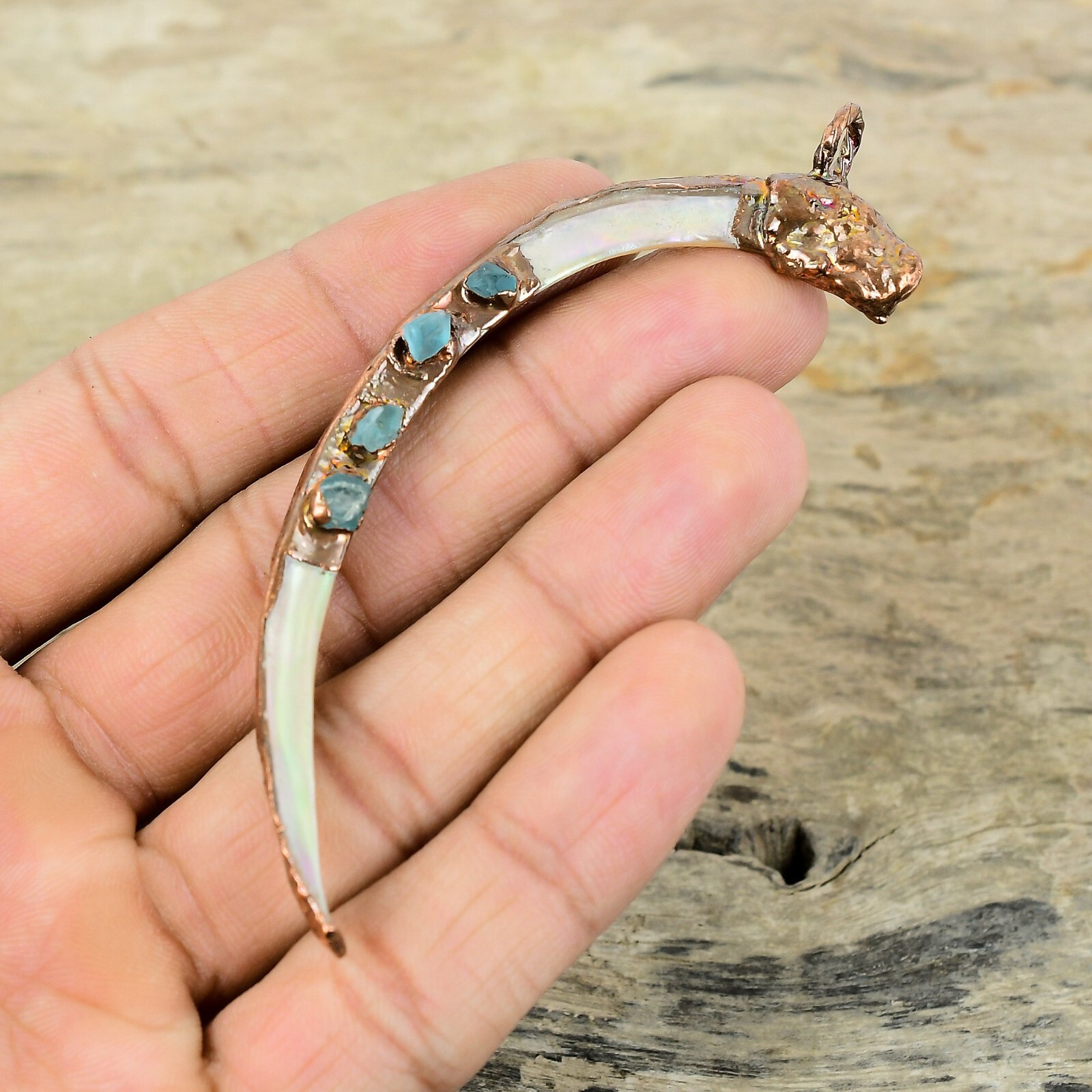 Abalone Shell Rough Electroformed Pendant Handcrafted Copper Unique 3.78″