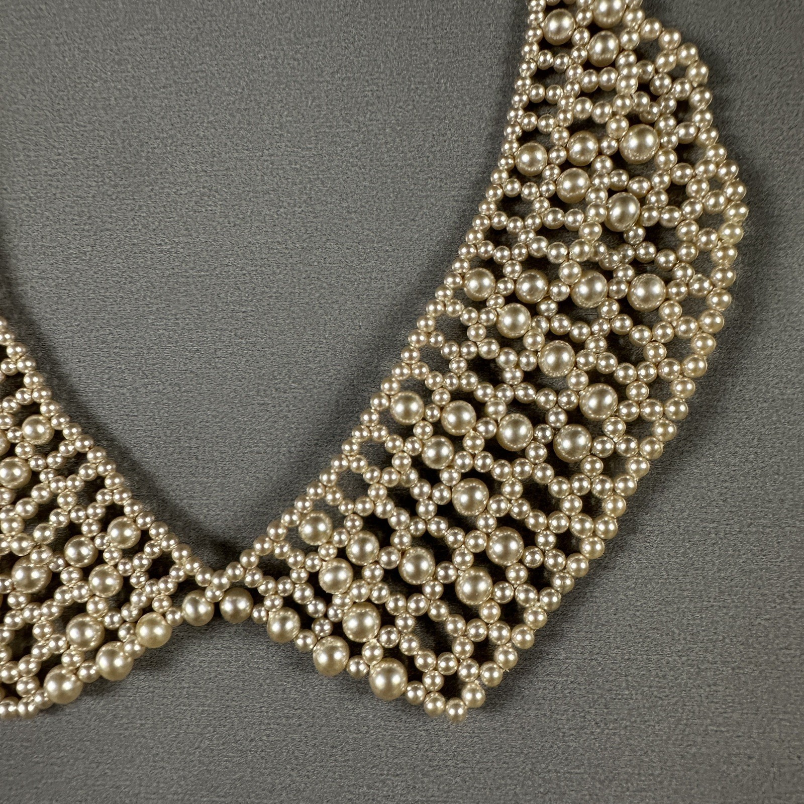 Vintage Beaded Necklace Bib Collar Choker Cream 13″