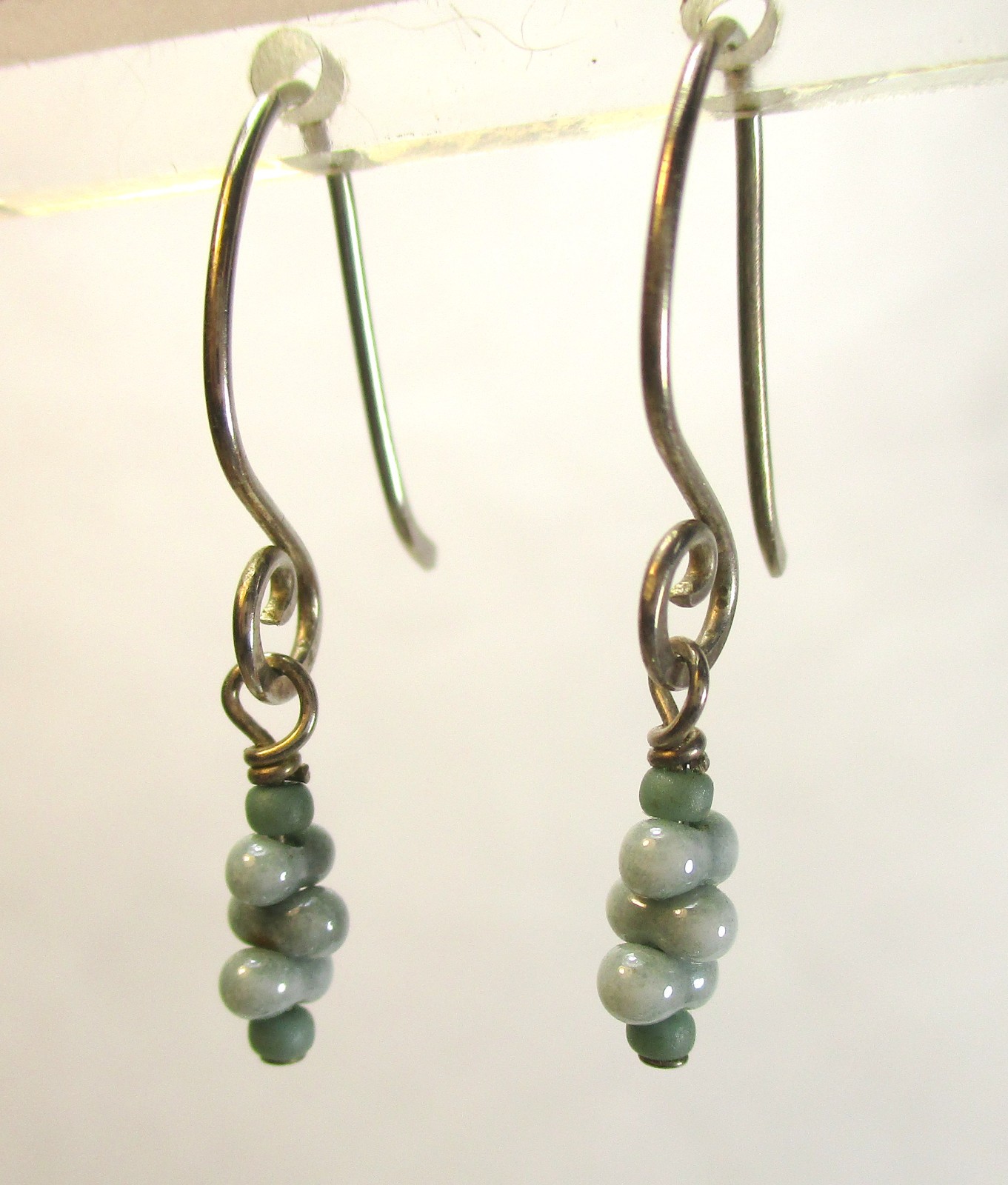 Earrings Sterling Silver Green Beads Handmade 925 Ear Wires