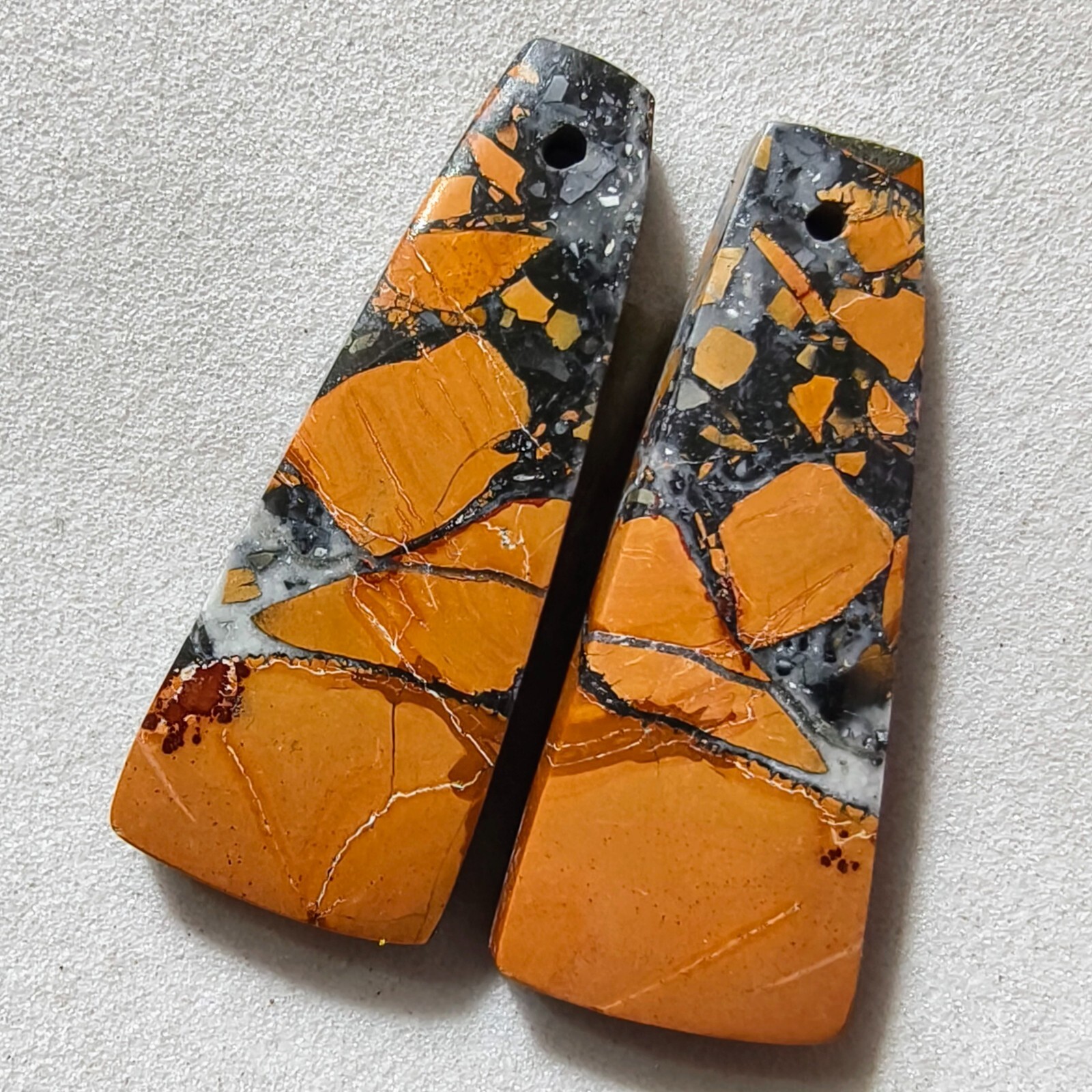 28 Cts Natural Maligano Jasper Drilled Match Pair Cabochon Gemstone 29.4X11.6 MM