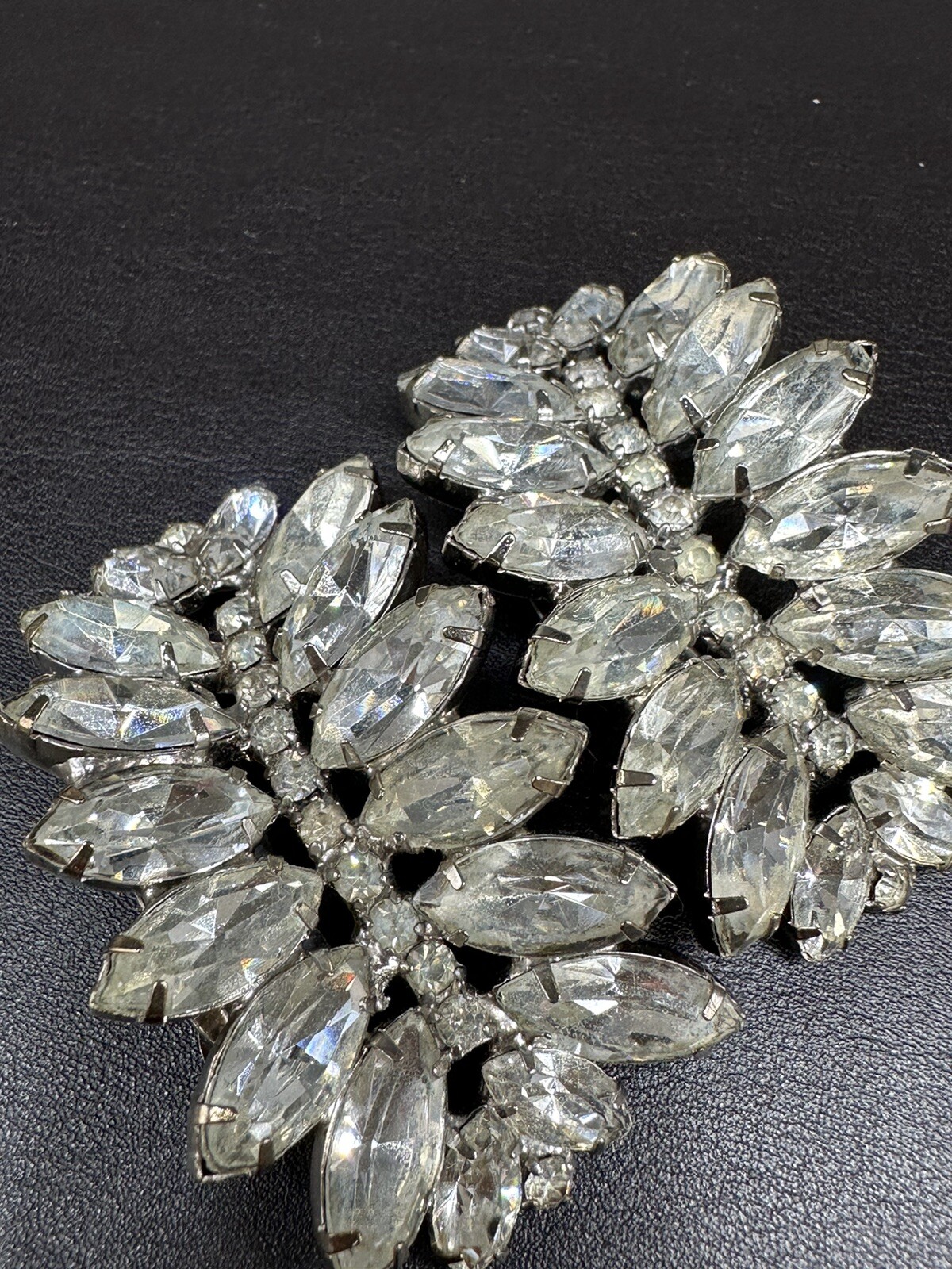 Stunning Vintage Shoe Clips Clear Colorless Marquise Rhinestone Silver-tone