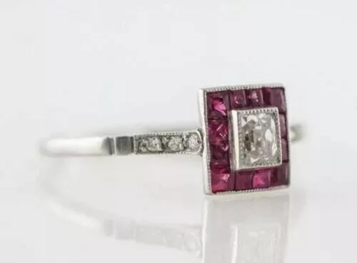 1890’s Retro Square 0.25Ct White Cushion Cut Halo Women’s Ring Solid 925 Silver
