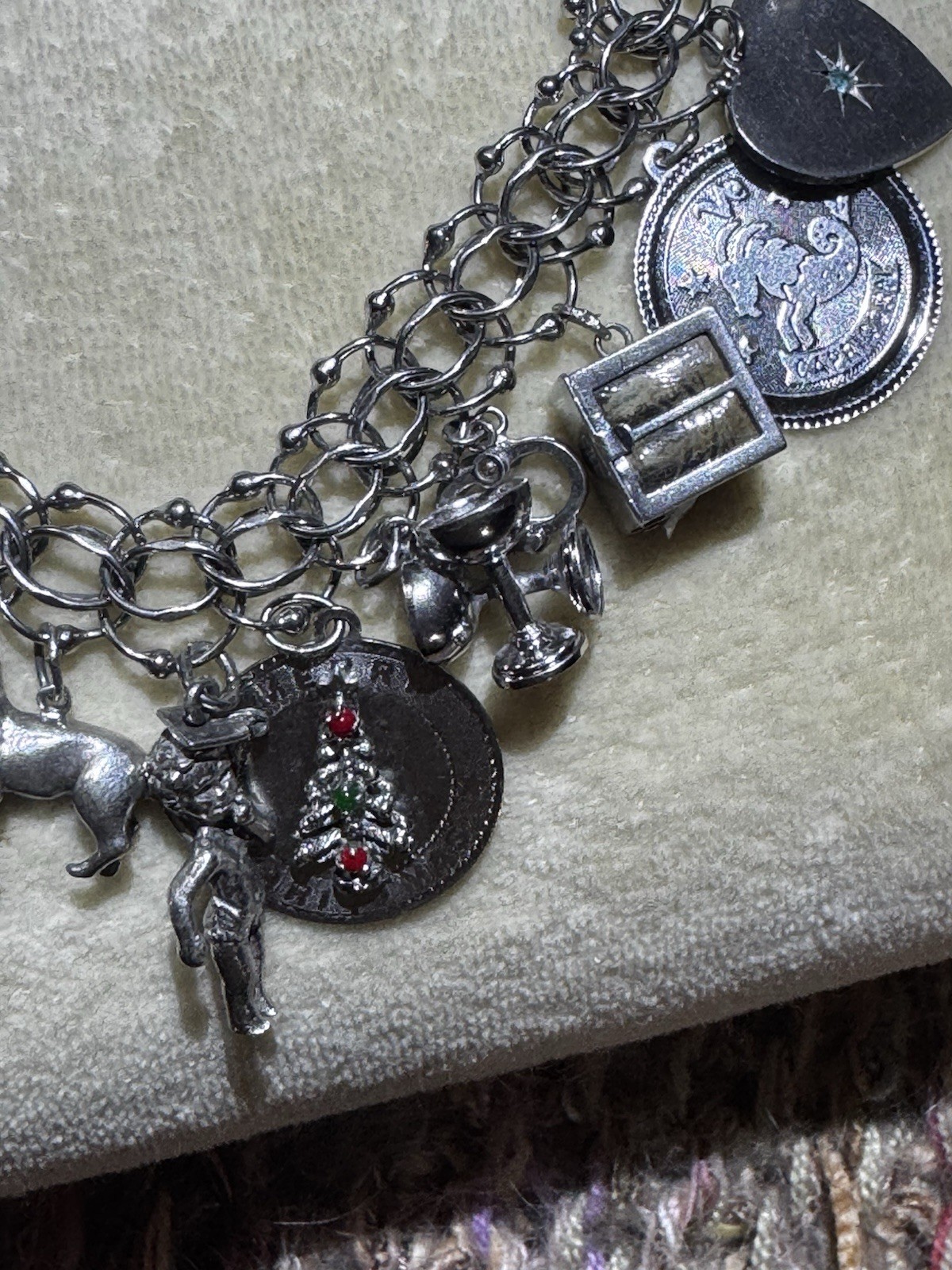 Gorgeous Double Curb Link Sterling Silver Charm Bracelet