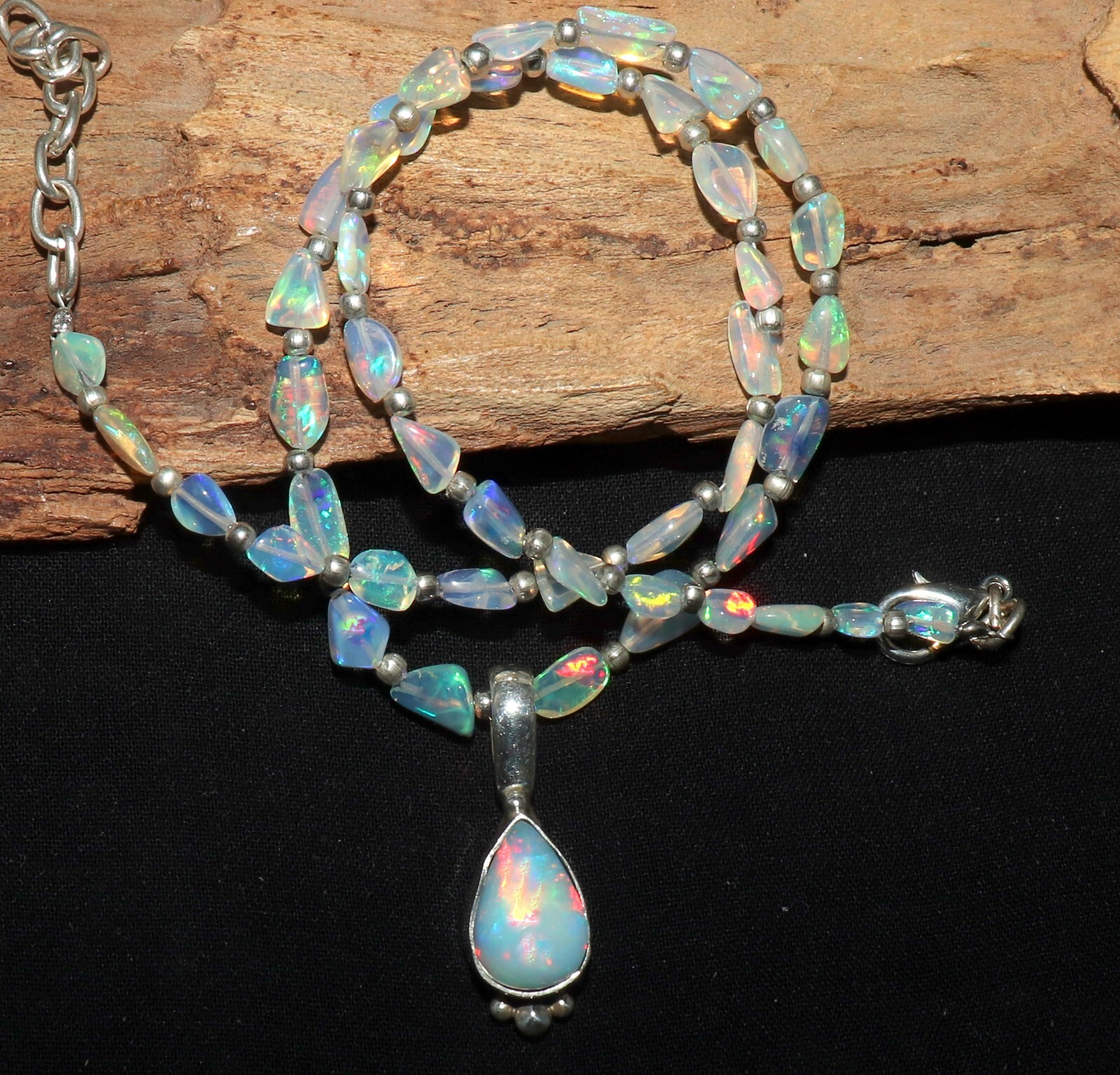 Natural fire opal necklace with sterling silver opal pendant necklace for women