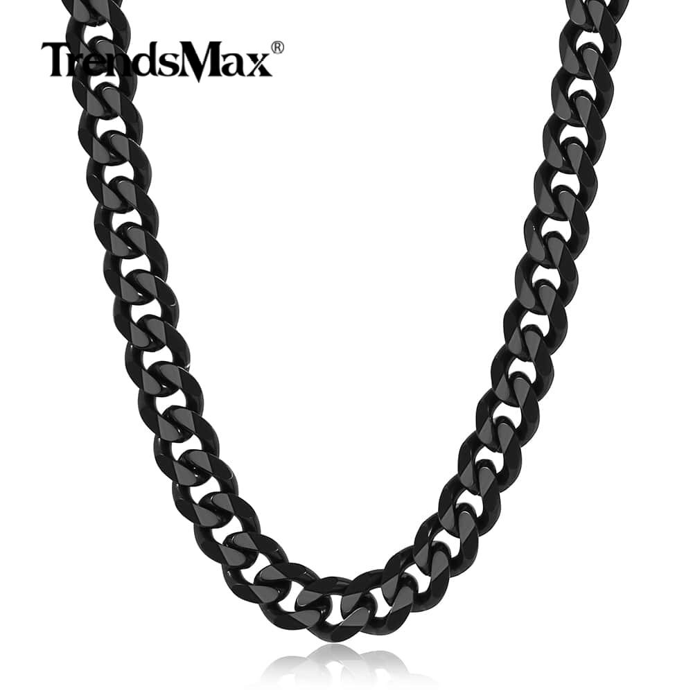 For Mens 11mm Black Curb Link Stainless Steel Necklace Jewelry 18-30inch Chain