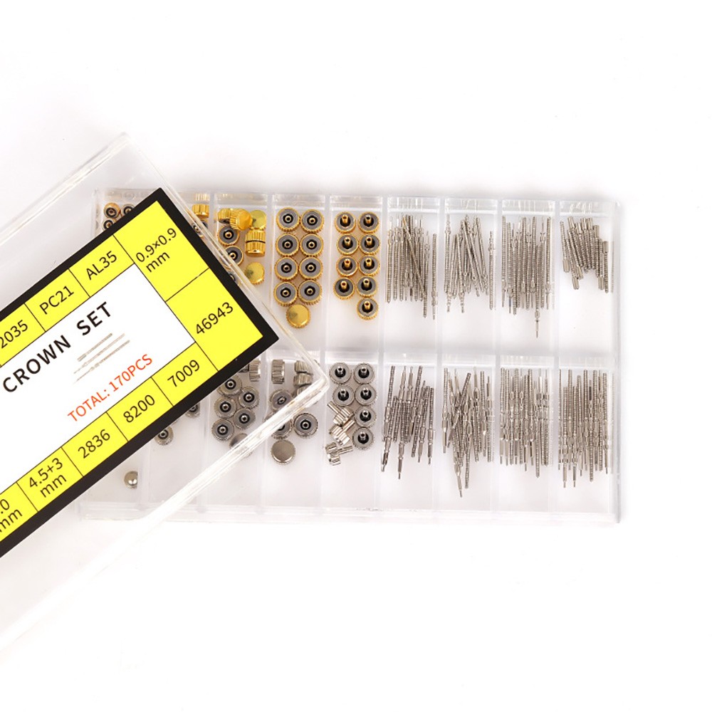 170 PCS Watch Crown Spring Bar Set Watch Stem Extender Crowns Repair Replacement