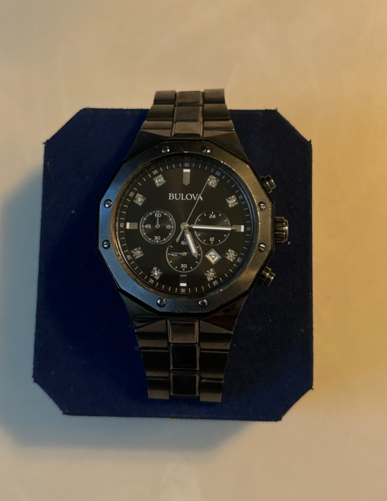 Bulova Men’s Classic Diamond 6-Hand Chronograph Quartz Watch (Model 98D142)