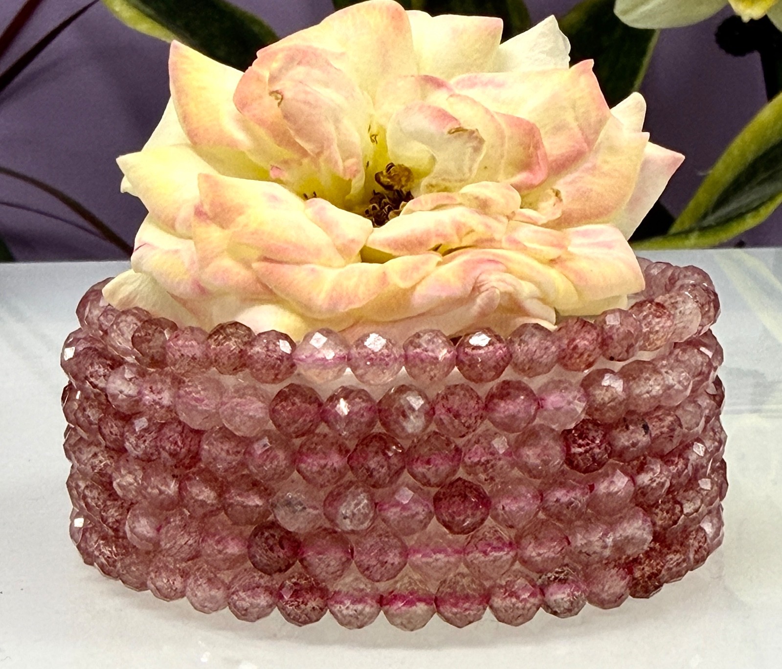 Wholesale 6 Pcs Natural Strawberry Quartz 4.7mm Faceted 7.5” Stretch Bracelet