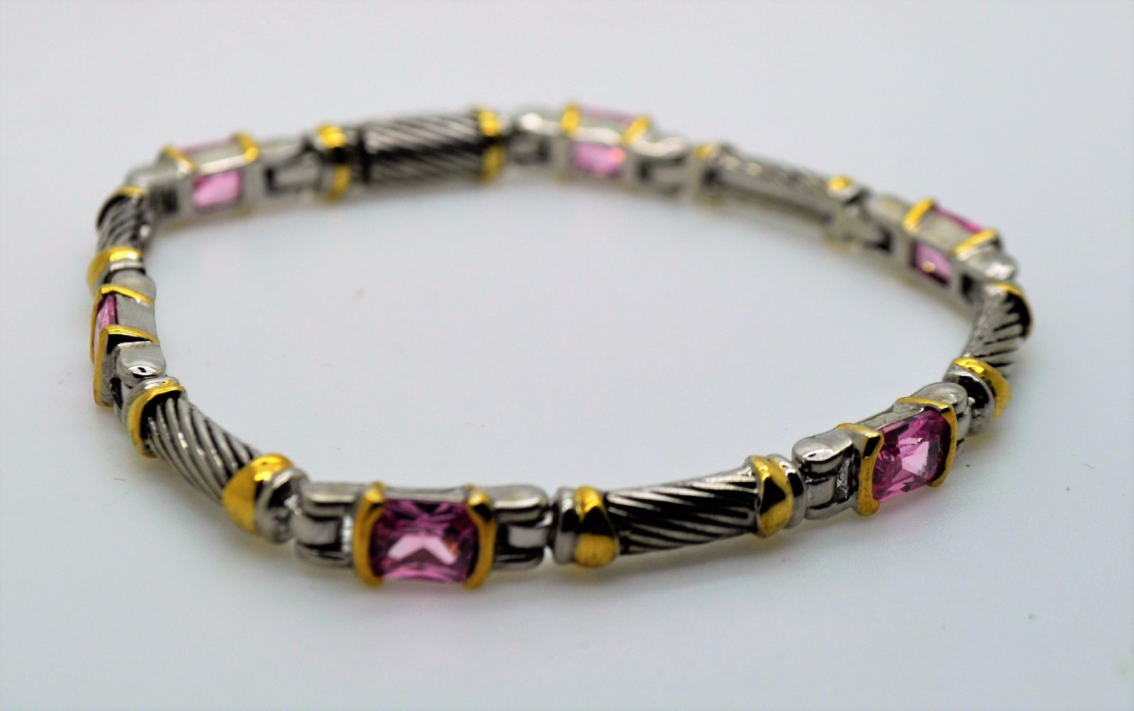 AB082 Exquisite Design Silver Gold cable Pink Cubic zircon fashion Bracelet