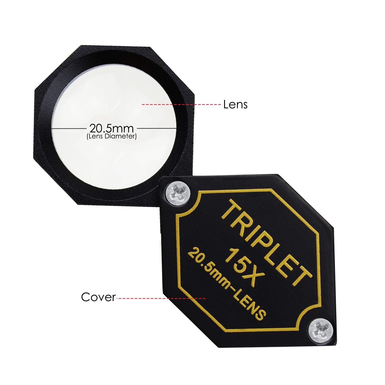 15x Magnifier Jewelry Loupe 20.5mm Triplet Lens Optical Glass Pocket Gem Magn…