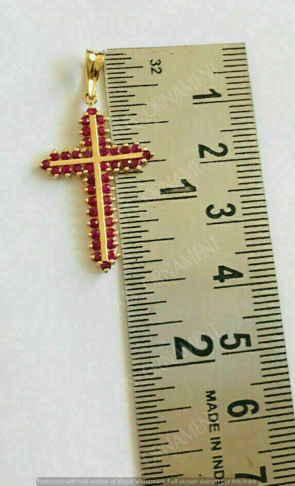 2.00Ct Round Cut Red Ruby 18″ Free Chain & Cross Pendant 14K Yellow Gold Finish