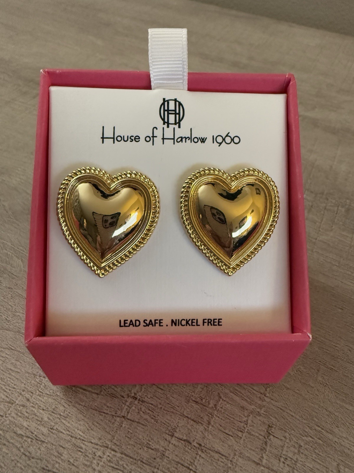 House Of Harlow 1960 Gold Heart Earrings