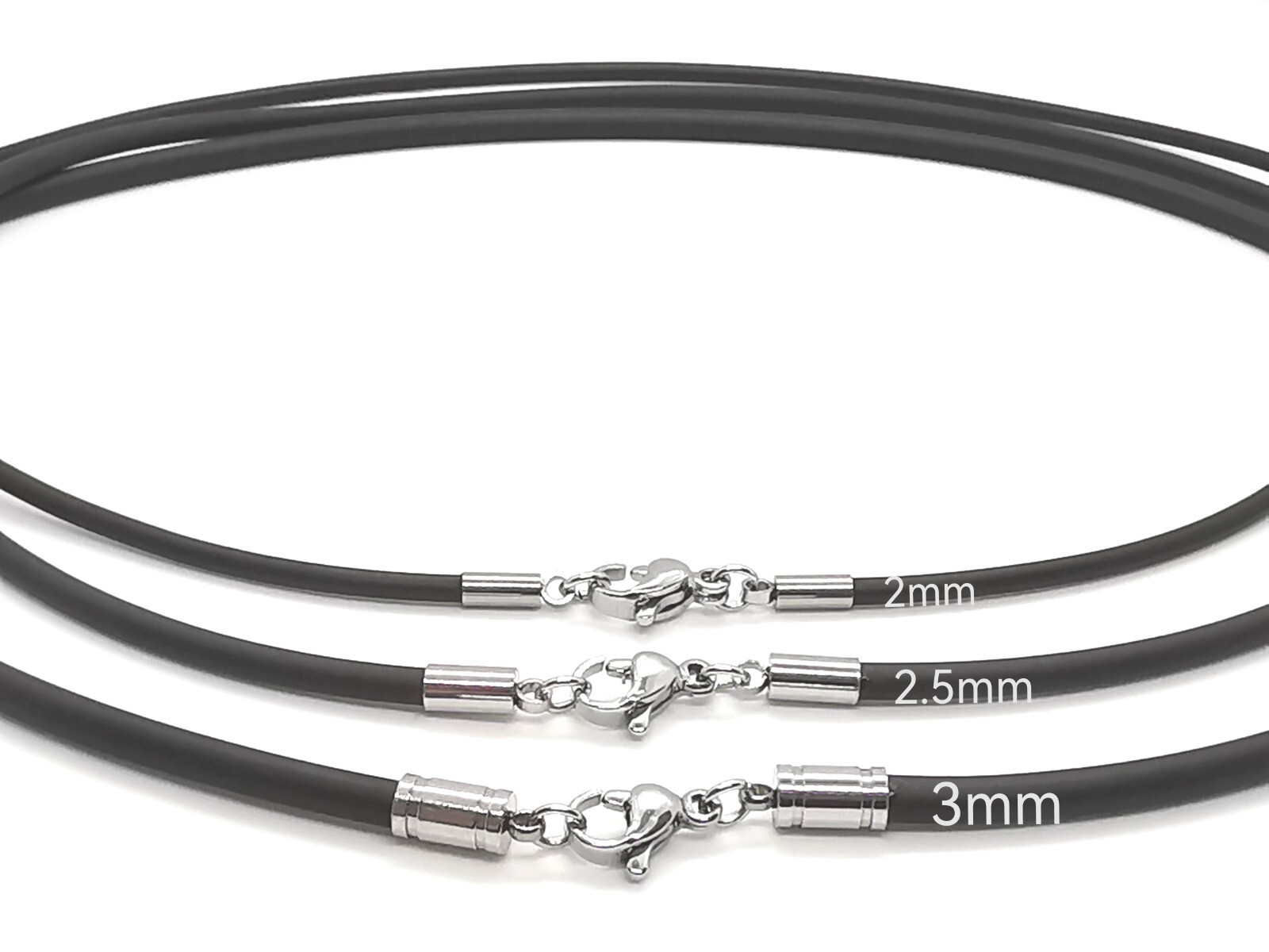Black Silicone Rubber Style Necklace With Stainless Steel. Choose Width & Length