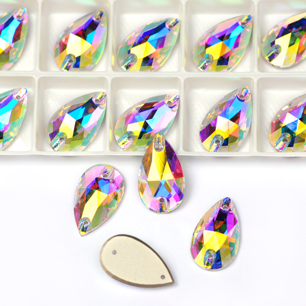 3230 Drop Sew On Rhinestones AB Clear Crystals Stones Flat Back Sewing Beads