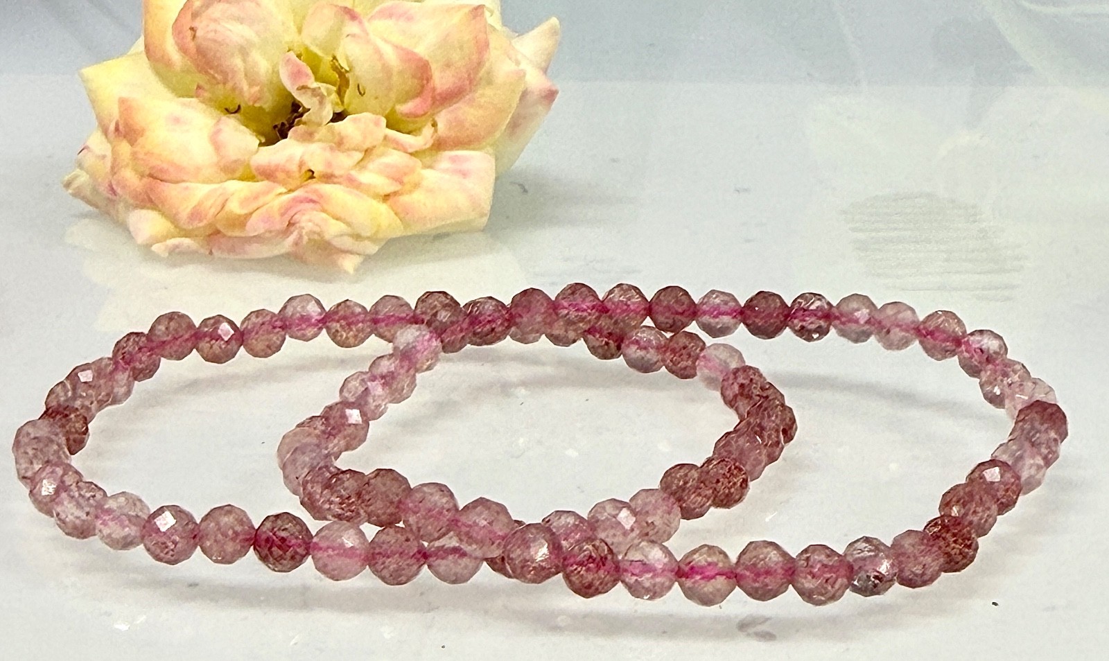 Wholesale 6 Pcs Natural Strawberry Quartz 4.7mm Faceted 7.5” Stretch Bracelet