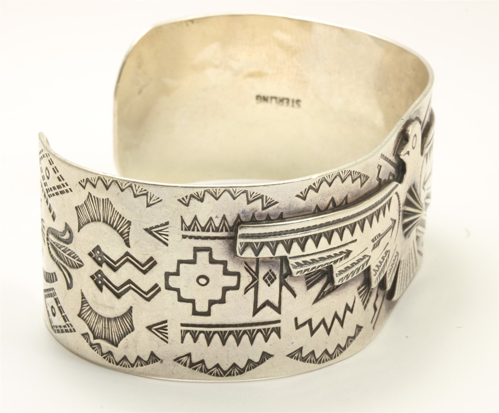 Vintage Navajo Sterling Silver Old Pawn Harvey Stamped Thunderbird Cuff Bracelet